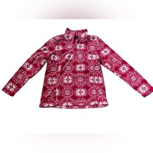 Lands' End Red Holiday Festive Seasonal Snowflake Gorpcore Fleece Sweatshirt